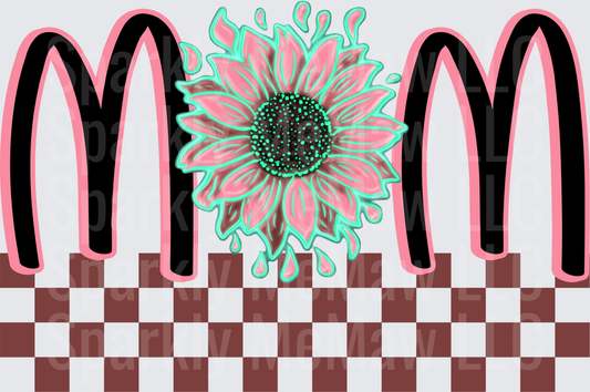 MOM with Dripping Pink and Green Sunflower UV DTF Decal
