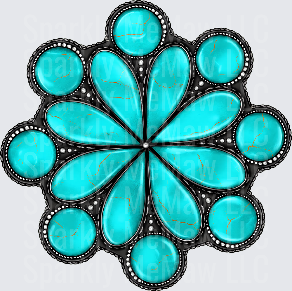 Turquoise Squash Blossom Concho DTF Transfer for Fabrics