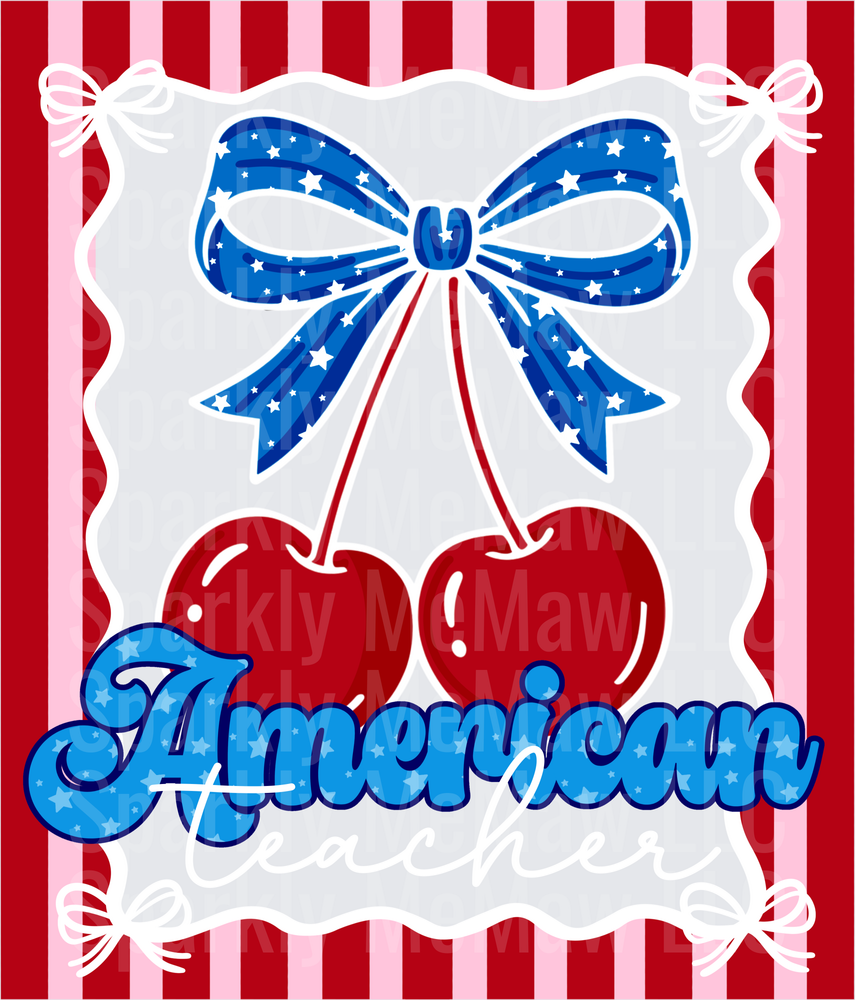 American Patriotic Cherries with Blue Star Bow UV DTF Decal