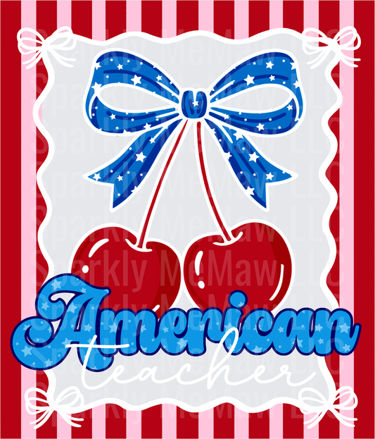 American Patriotic Cherries with Blue Star Bow UV DTF Decal