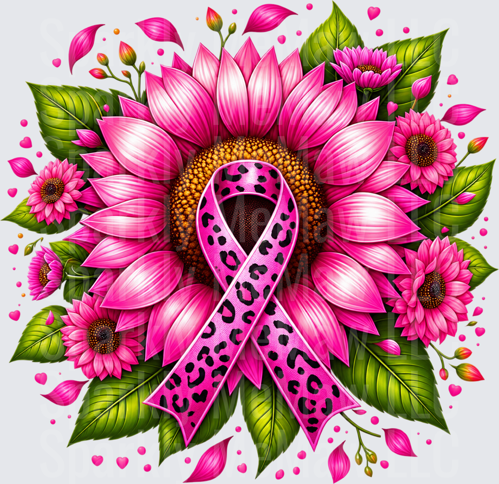 Pink Leopard Breast Cancer Ribbon UV DTF Decal