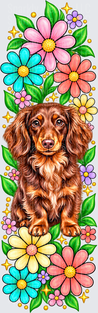 Red Dachshund Spring Flowers UV DTF Pen Wrap
