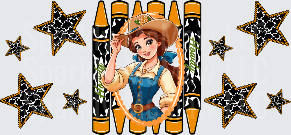 Belle Western Cowgirl Crayon UV DTF Wrap