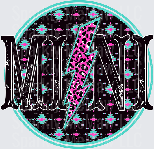 Mama Lightning Bolt Aztec Pattern Circle Design UV DTF Decal