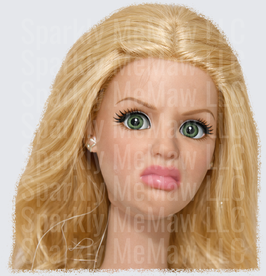 Barbie Doll Face with Blonde Hair and Green Eyes UV DTF Decal