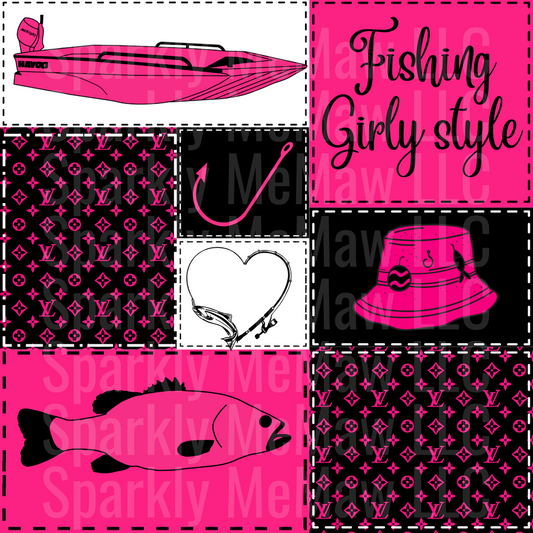 Girly Fishing 10x10 Cut and Stick Patchwork UV DTF Set