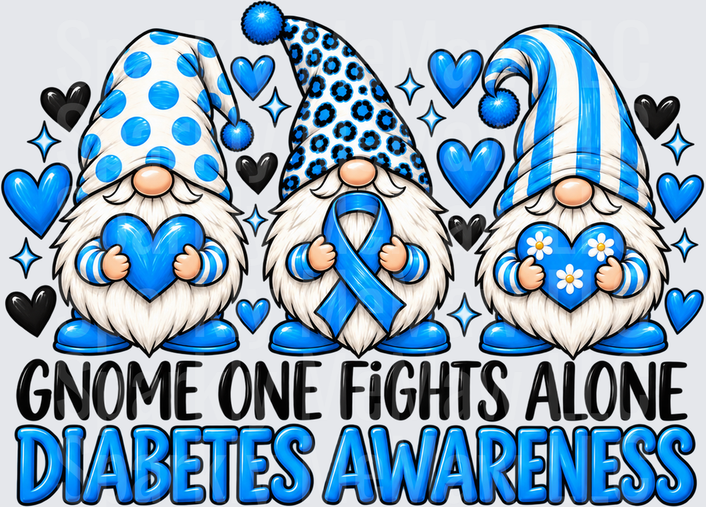 Three Gnomes Diabetes Awareness Ribbon is a UV DTF Decal