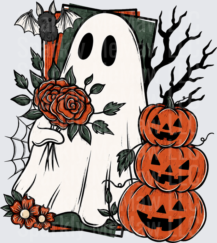 Halloween Ghost Roses Pumpkins Stack UV Decal Decal