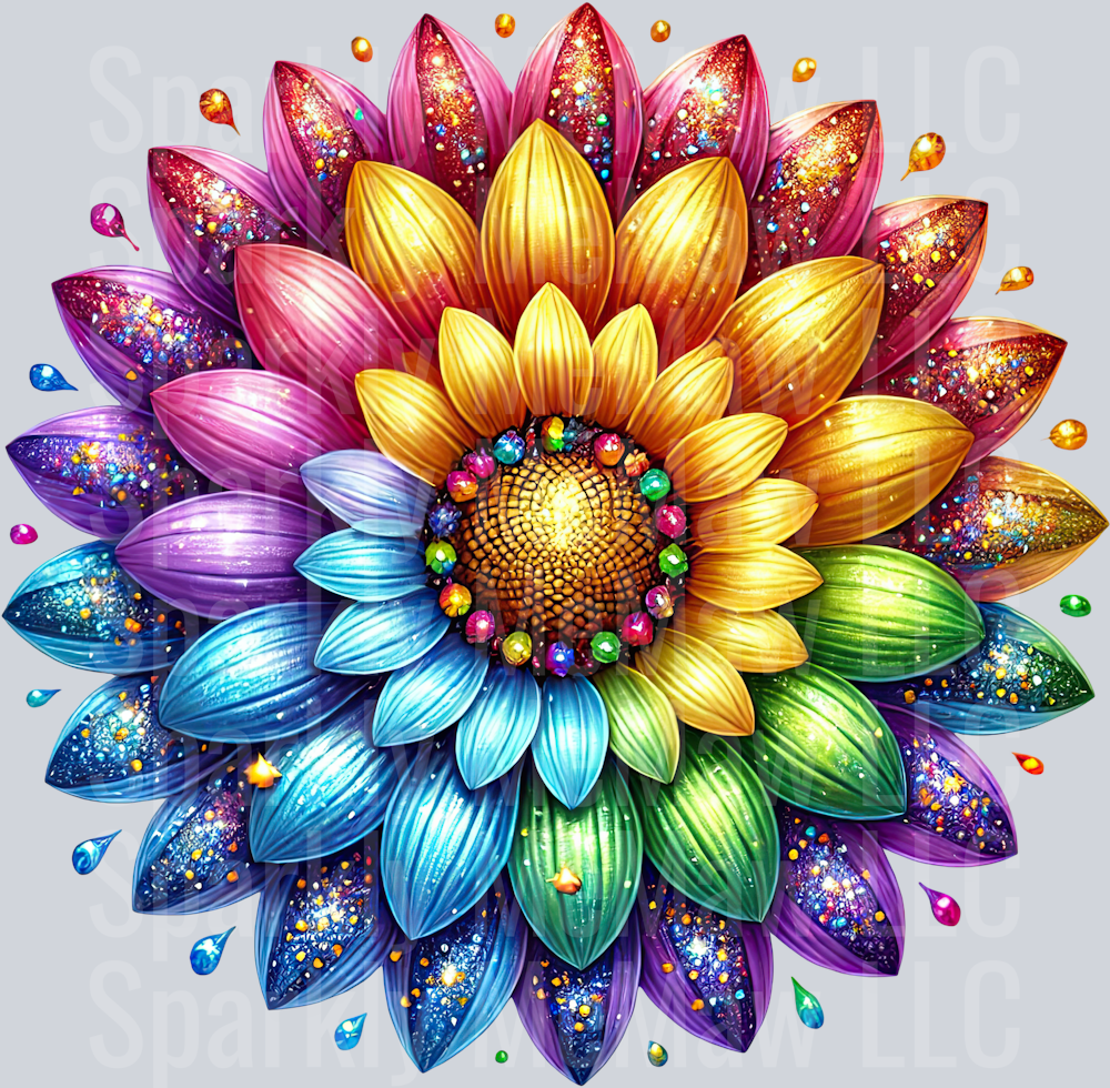 8 Rainbow Sunflower UV DTF Clip Art Decal