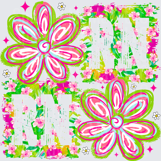 Tropical Hibiscus Flowers with Small Daisies and Sparkles DTF Transfer for Fabric