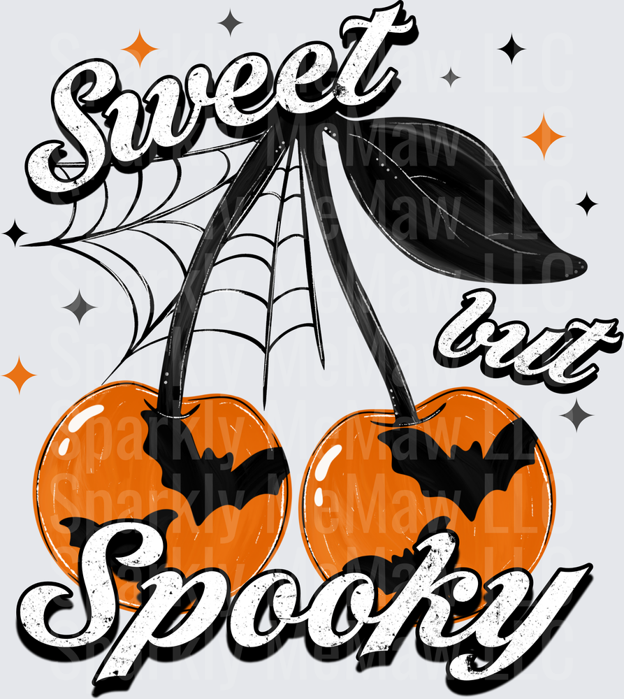 DTF Transfer for Fabrics Sweet But Spooky Halloween Orange Cherries With Bats and Spider Web DTF Transfer for Fabrics