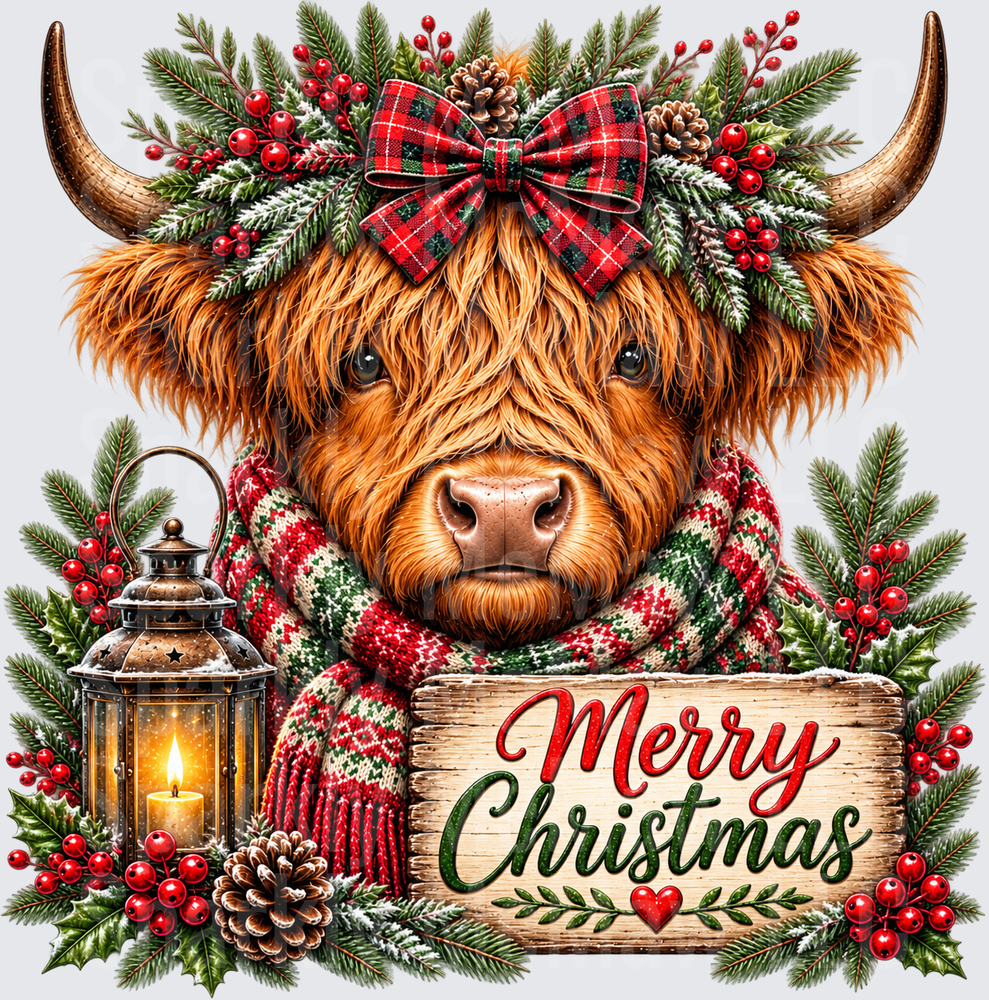 Merry Christmas Highland Cow UV DTF Decal