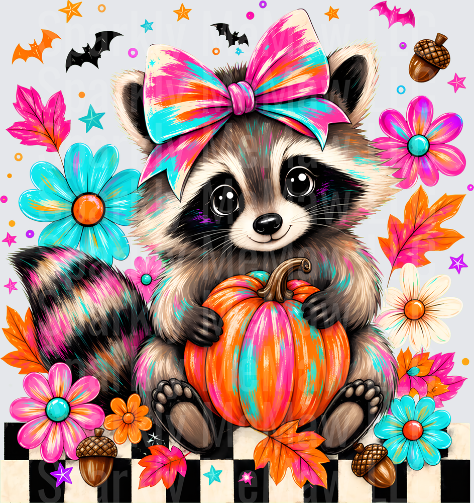 Cute Raccoon Fall Pumpkin UV DTF Decal