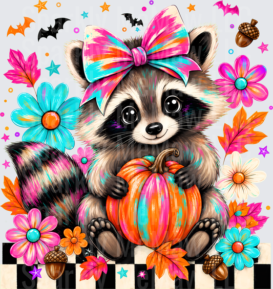 Cute Fall Raccoon Pumpkin UV DTF Decal
