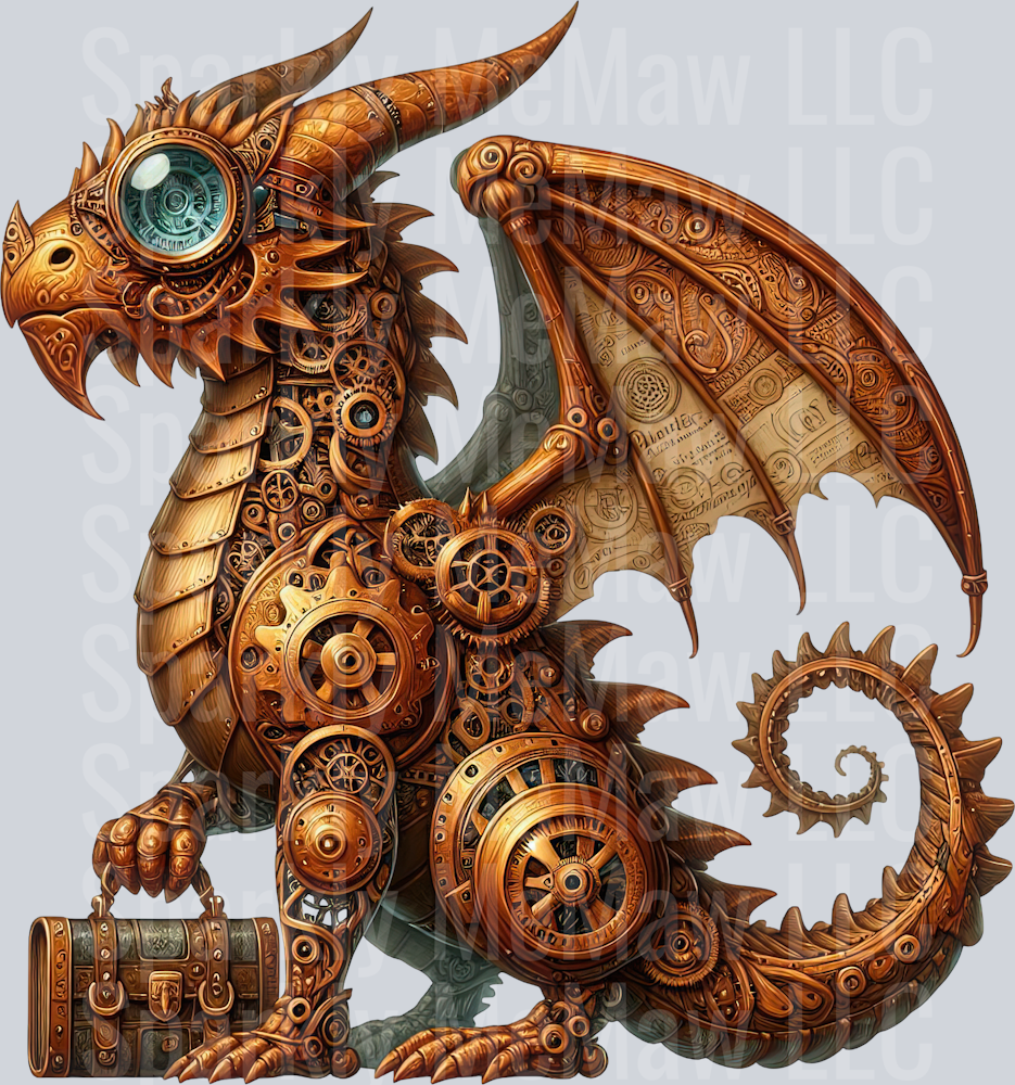 8 Steampunk Dragon UV DTF Clip Art Decal
