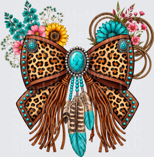 Leopard Bow Western Floral DTF Transfer for Fabrics