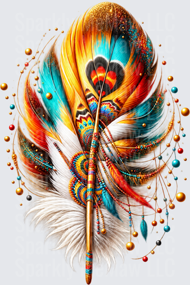 Vibrant Native Feather Beaded Staff UV DTF Decal