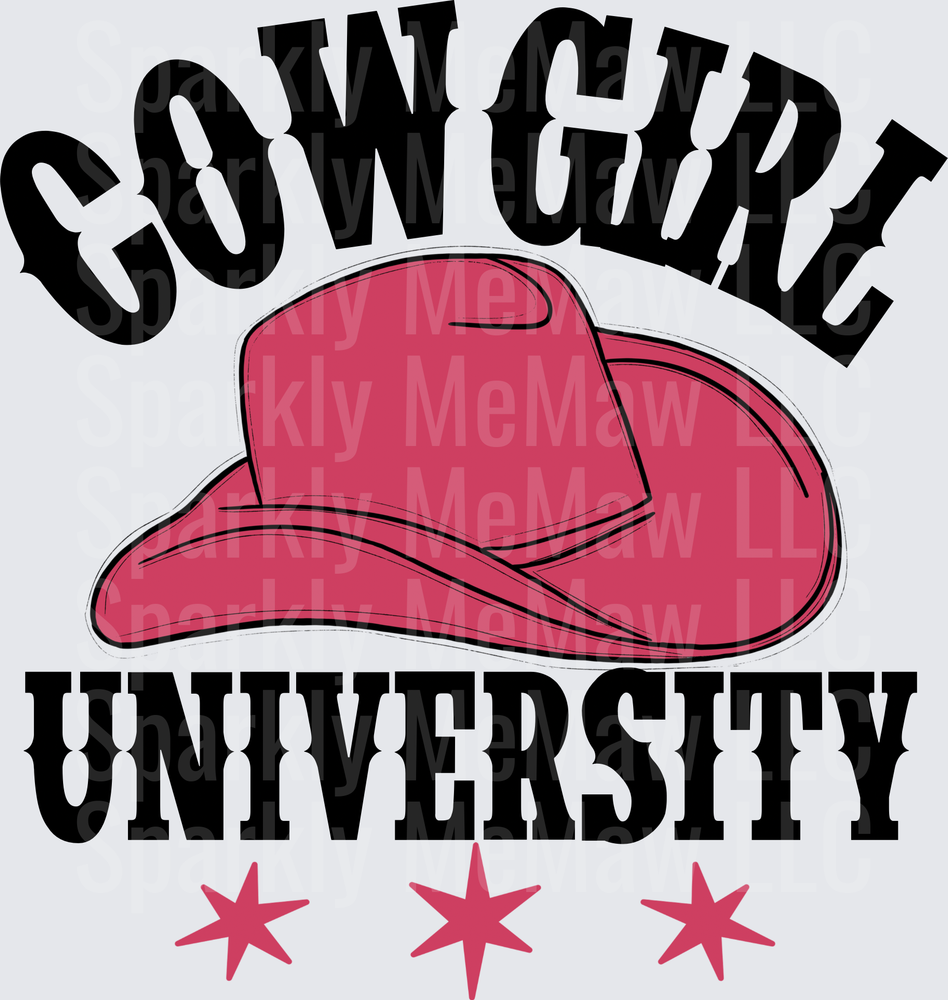 Cowgirl University Pink Cowboy Hat with Stars UV DTF Decal