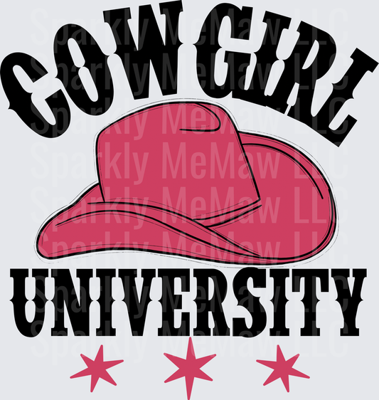 Cowgirl University Pink Cowboy Hat with Stars UV DTF Decal