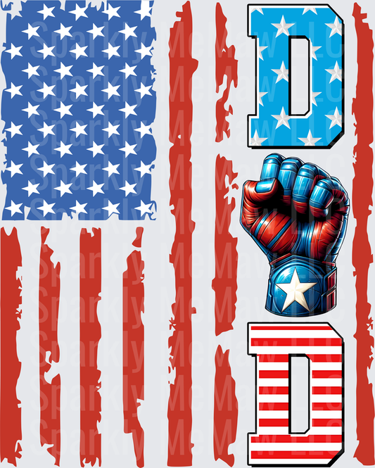 Patriotic Dad American Flag Raised Fist DTF Transfer for Fabric