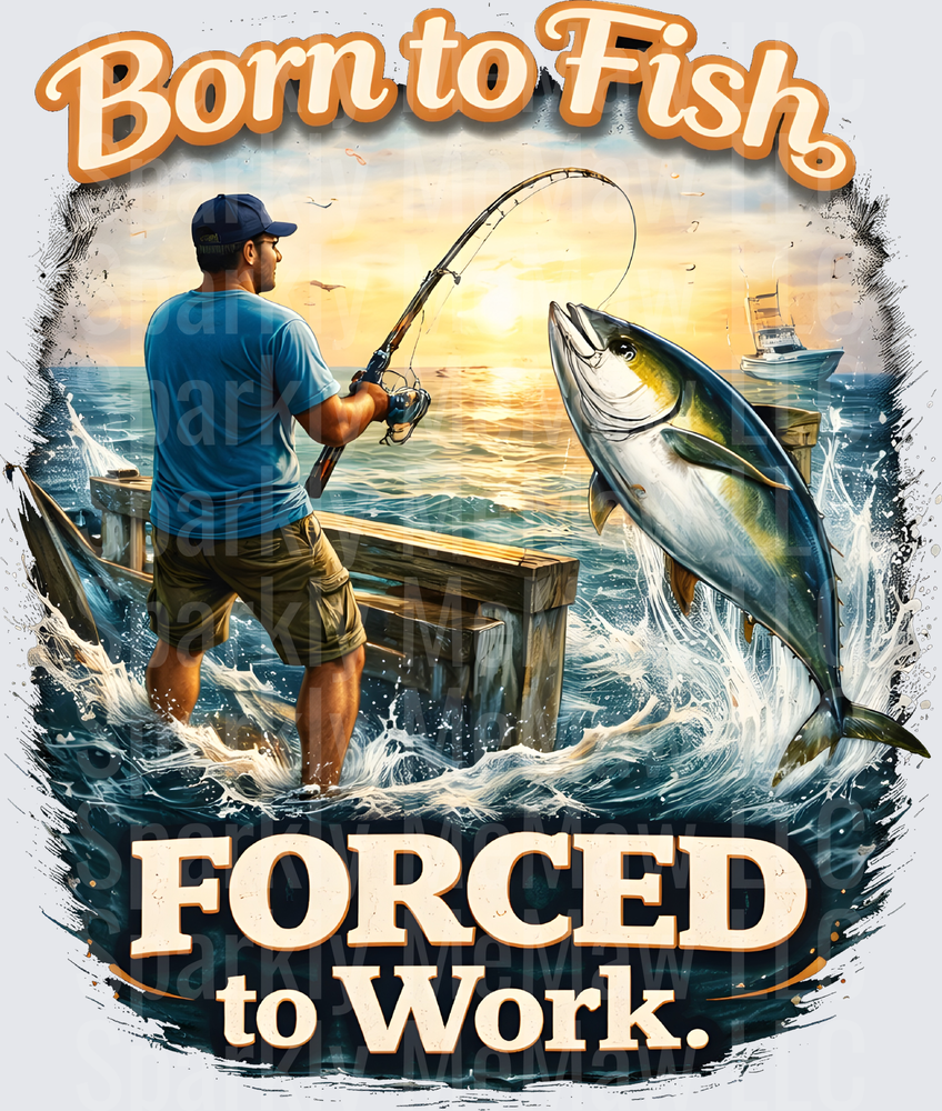 Born to Fish Forced to Work Angler with Jumping Tuna