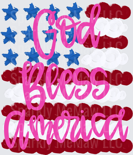 God Bless America Patriotic Flag Script Lettering UV DTF Decal