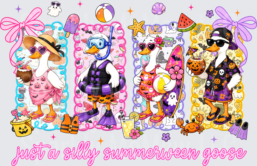 Just A Silly Summerween Goose Halloween Summer Beach Geese Squad DTF Transfer