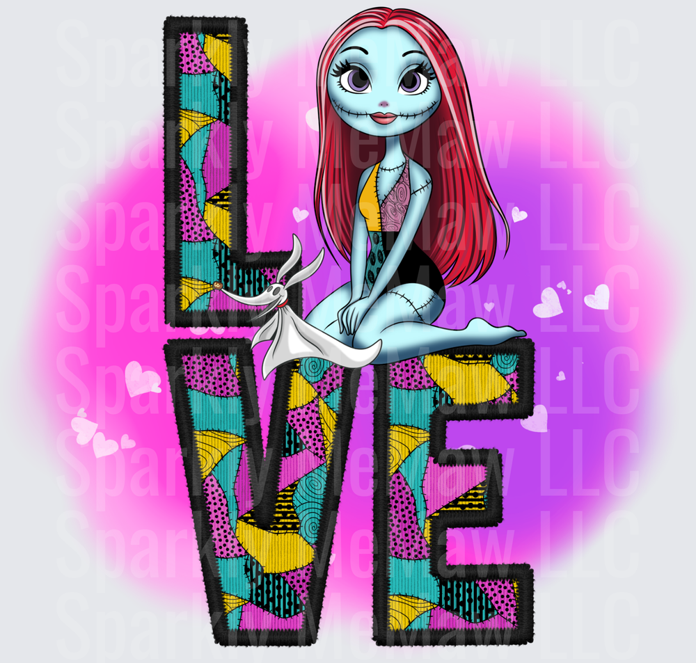 Sally Nightmare Before Christmas LOVE Patchwork Design DTF Transfer for Fabric