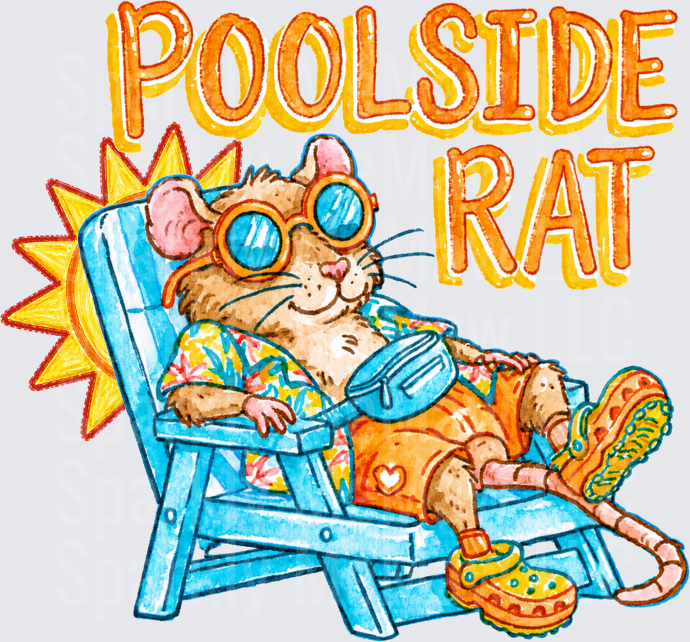 Poolside Rat Cool Cat with Sunglasses Lounging in Beach Chair Summer Vacation DTF Transfer for Fabric