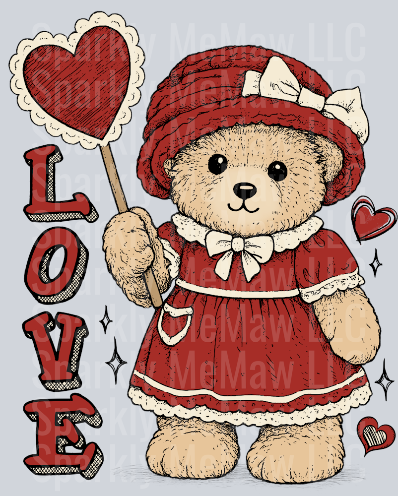 Vintage Love Granny Bear UV DTF Decal