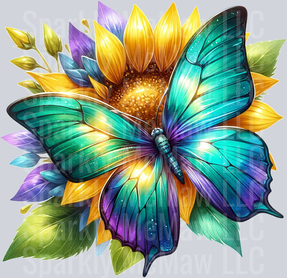 3 Sunflower Butterfly Clip Art UV DTF Decal