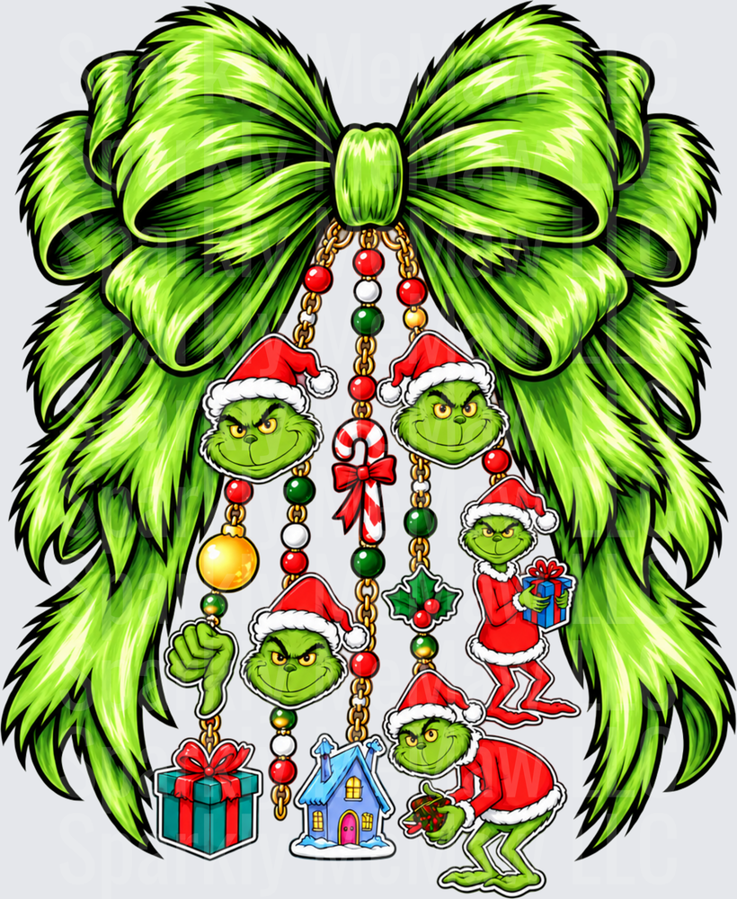 Grinch Christmas Bow Charm UV DTF Decal