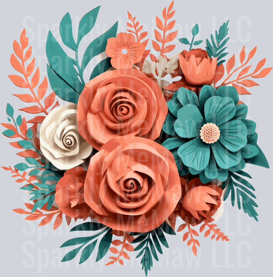 1 Teal and Coral Clip Art UV DTF Decal