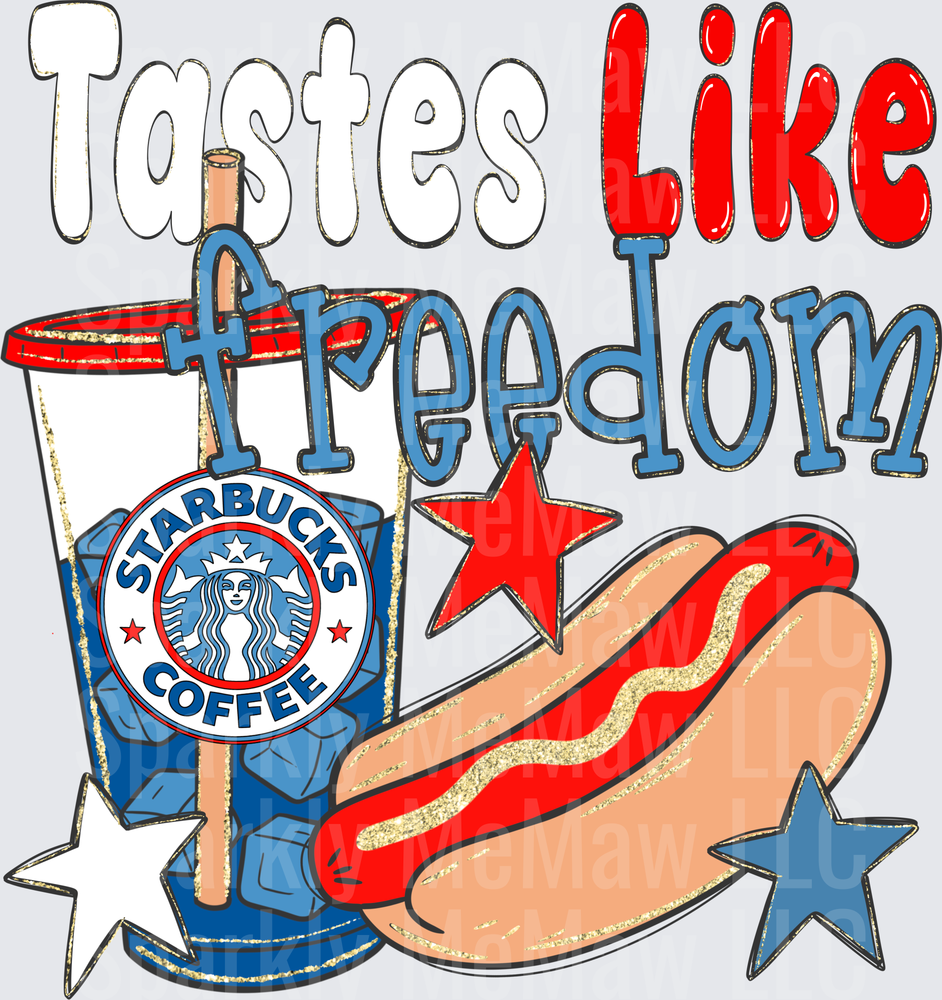 Tastes Like Freedom Patriotic Coffee and Hot Dog Design UV DTF Decal