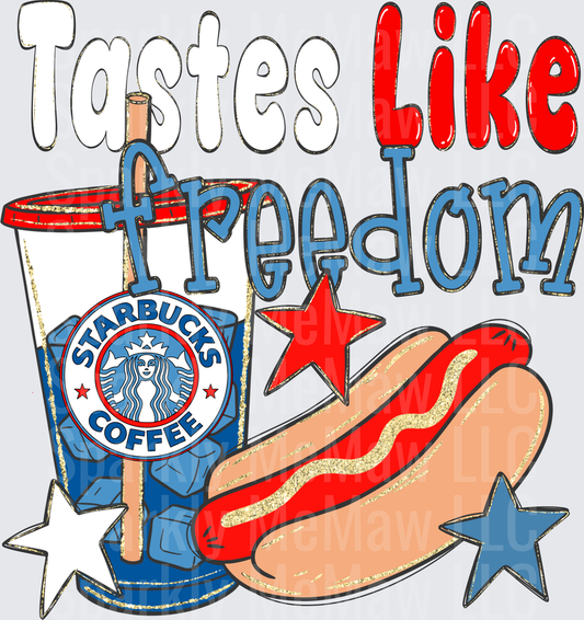 Tastes Like Freedom Patriotic Coffee and Hot Dog Design UV DTF Decal