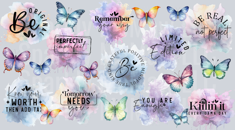 Affirmation Butterflies 16 oz UV DTF Wrap