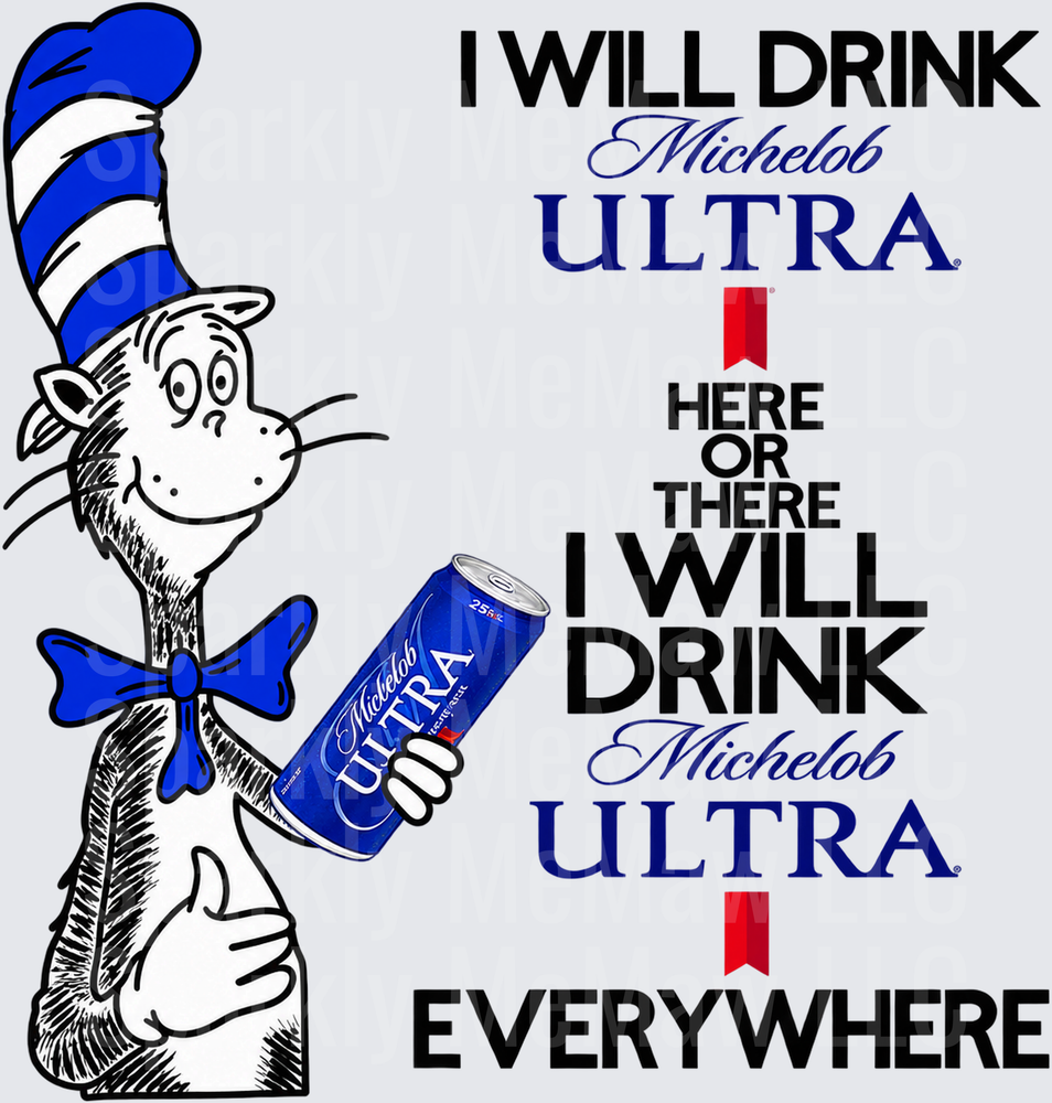 Cat in Hat Michelob Ultra This is a UV DTF DECAL (HARD SMOOTH SURFACE)