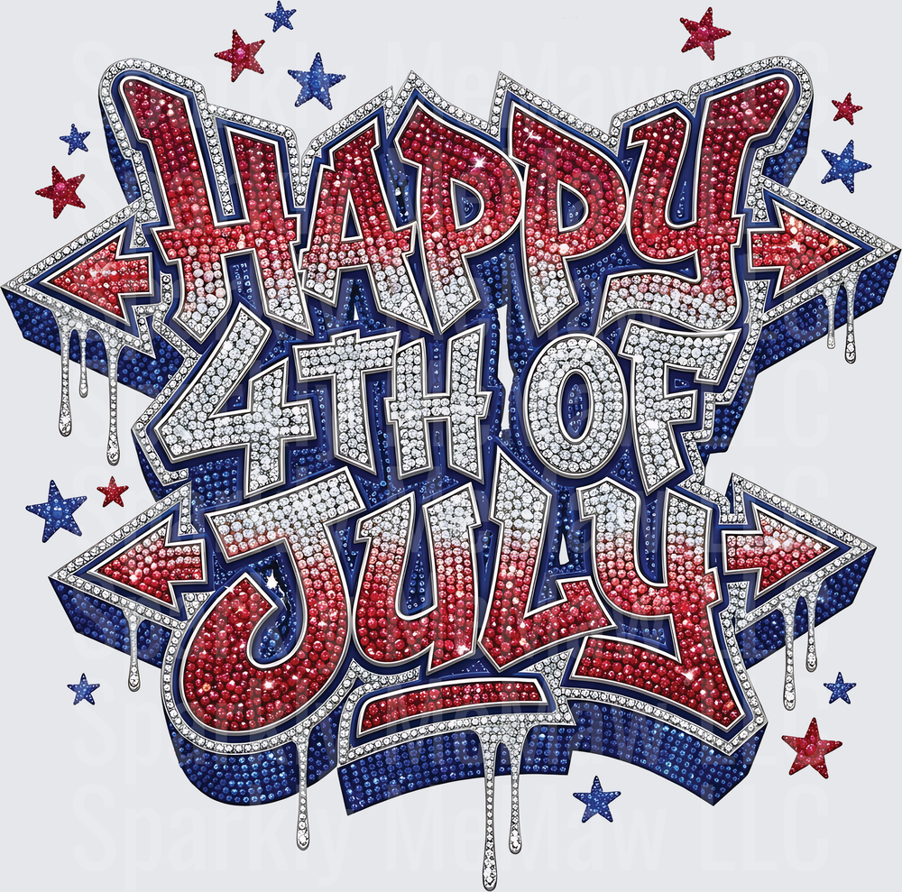 Happy 4th of July Rhinestone Patriotic Stars Design UV DTF Decal