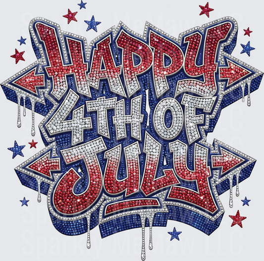 Happy 4th of July Rhinestone Patriotic Stars Design UV DTF Decal