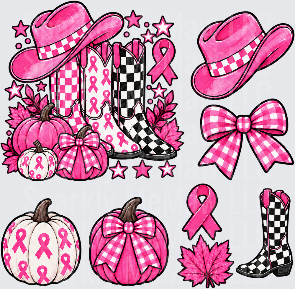 Pink Cowgirl Breast Cancer Awareness Pumpkins this is a 10 inch cut and stick UV Decal Sheet