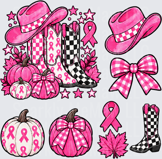 Pink Cowgirl Breast Cancer Awareness Pumpkins this is a 10 inch cut and stick UV Decal Sheet
