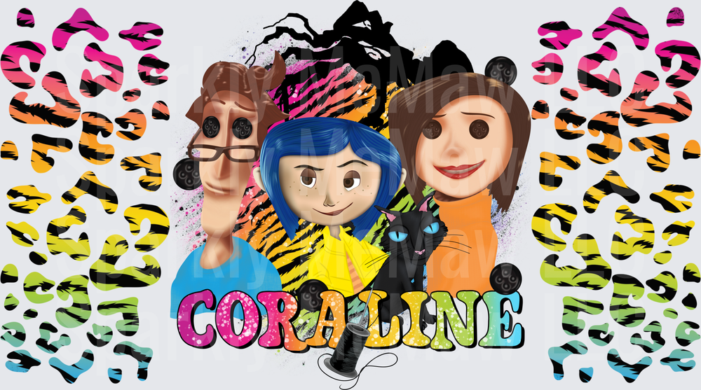 Coraline Characters Colorful Leopard Print This Is A UV DTF 16 OZ Wrap
