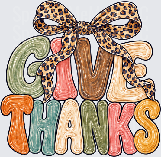 Give Thanks Leopard Bow DTF Transfer for Fabrics