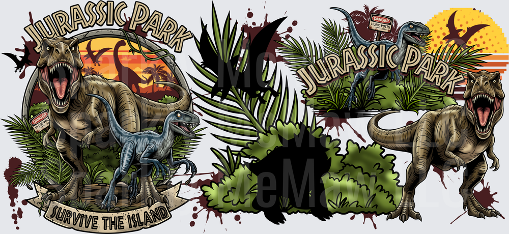 Jurassic Park Survive The Island This Is A UV DTF 16 OZ Wrap