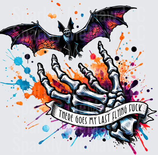 Skeleton Hand There Goes My Last Flying F*ck Bat Watercolor Splash UV DTF Decal