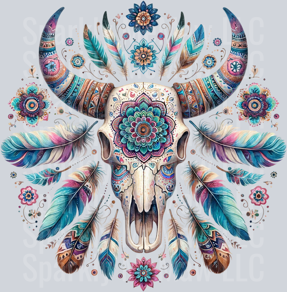 bull skull mandala 6 Clip Art UV DTF Decal