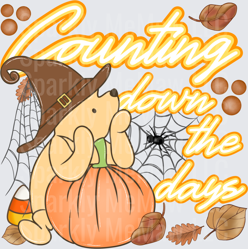 Counting Down The Days Halloween Witch Bear with Pumpkin and Spider Web DTF Transfer