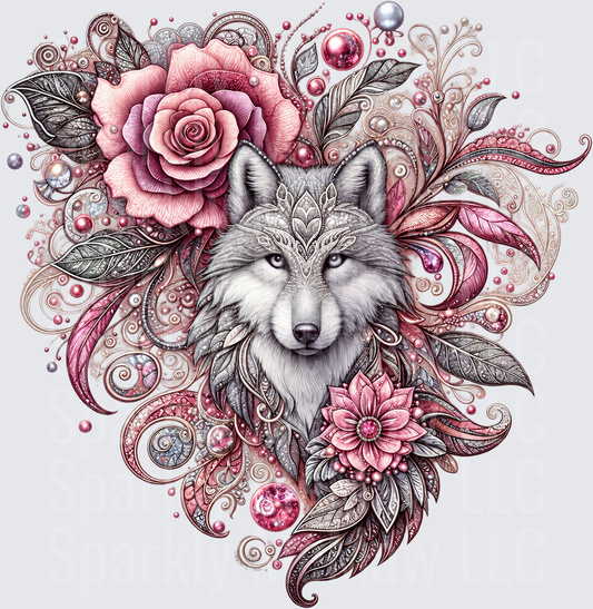 Floral Wolf Mandala Heart UV DTF Decal