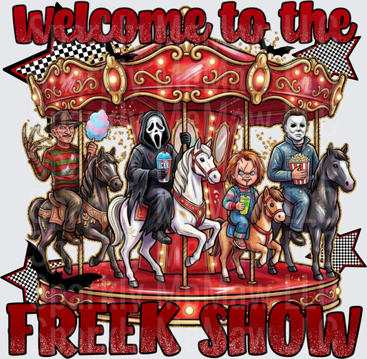 Welcome to the Freek Show Horror Carousel Freddy Krueger Ghostface Chucky Michael Myers UV DTF Decal