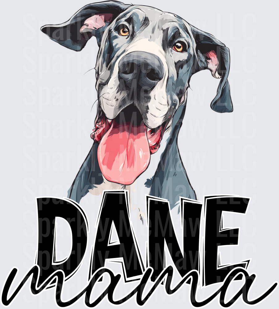 Great Dane Dog with Tongue Out and Dane Mama Text UV DTF Decal